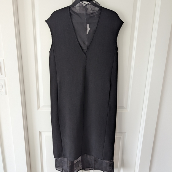 Tibi Black Melee Crepe V-Neck Dress With Organza Lining, 2 - Picture 6 of 14